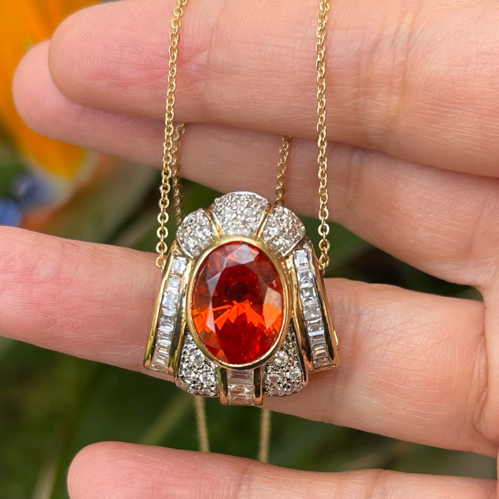 Fanta Orange Cz Solid Sterling Silver Pendant - image 1